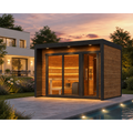 Blocksauna Elite — Premium Gartensauna mit Vorraum & Panorama-Glasfront