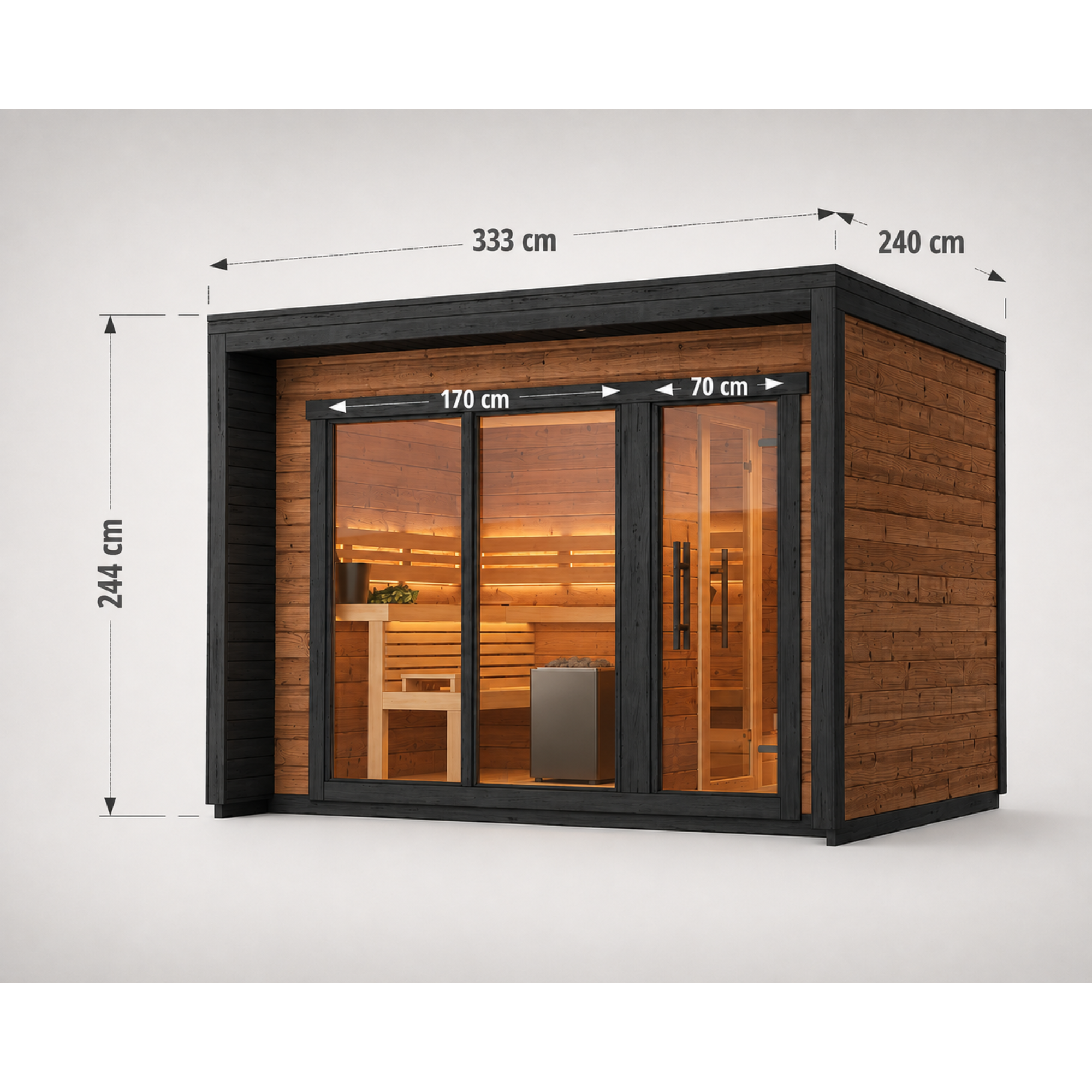Blocksauna Elite — Premium Gartensauna mit Vorraum & Panorama-Glasfront