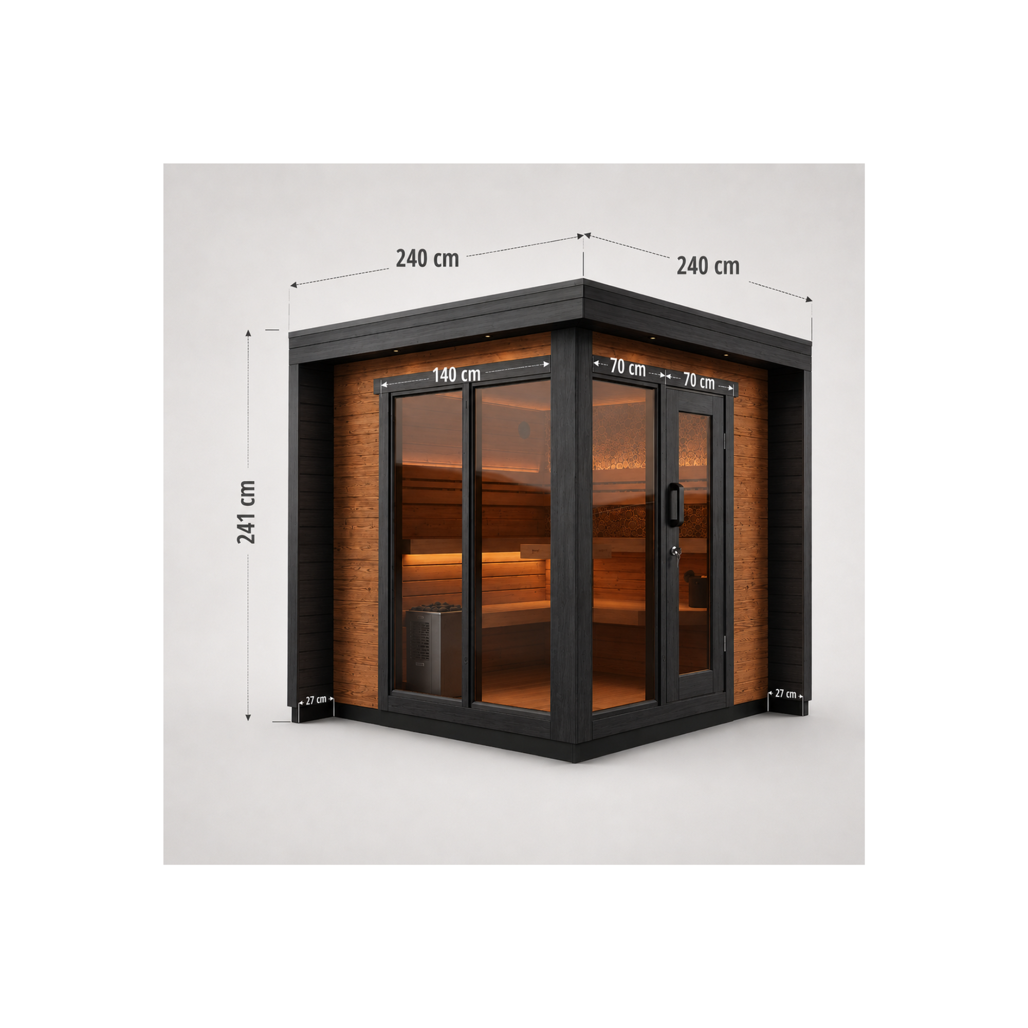 Blocksauna Pro — Massive Kubus-Sauna mit Panorama-Glasfront