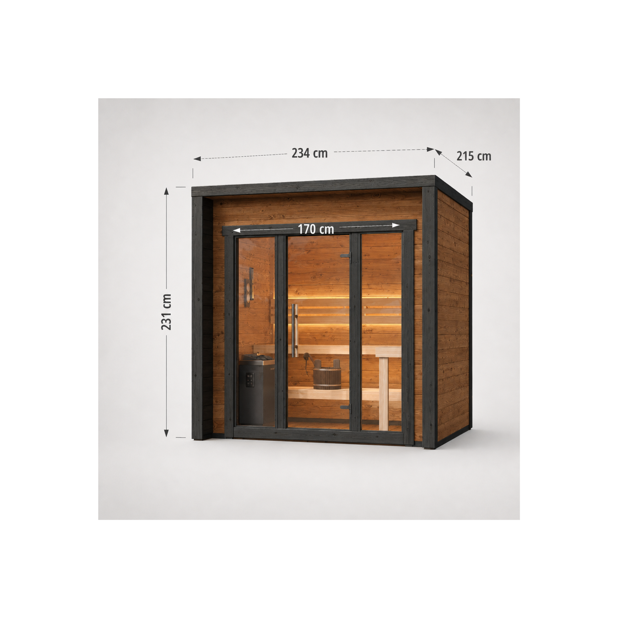 Blocksauna Essential — Premium Gartensauna mit Panorama-Glasfront