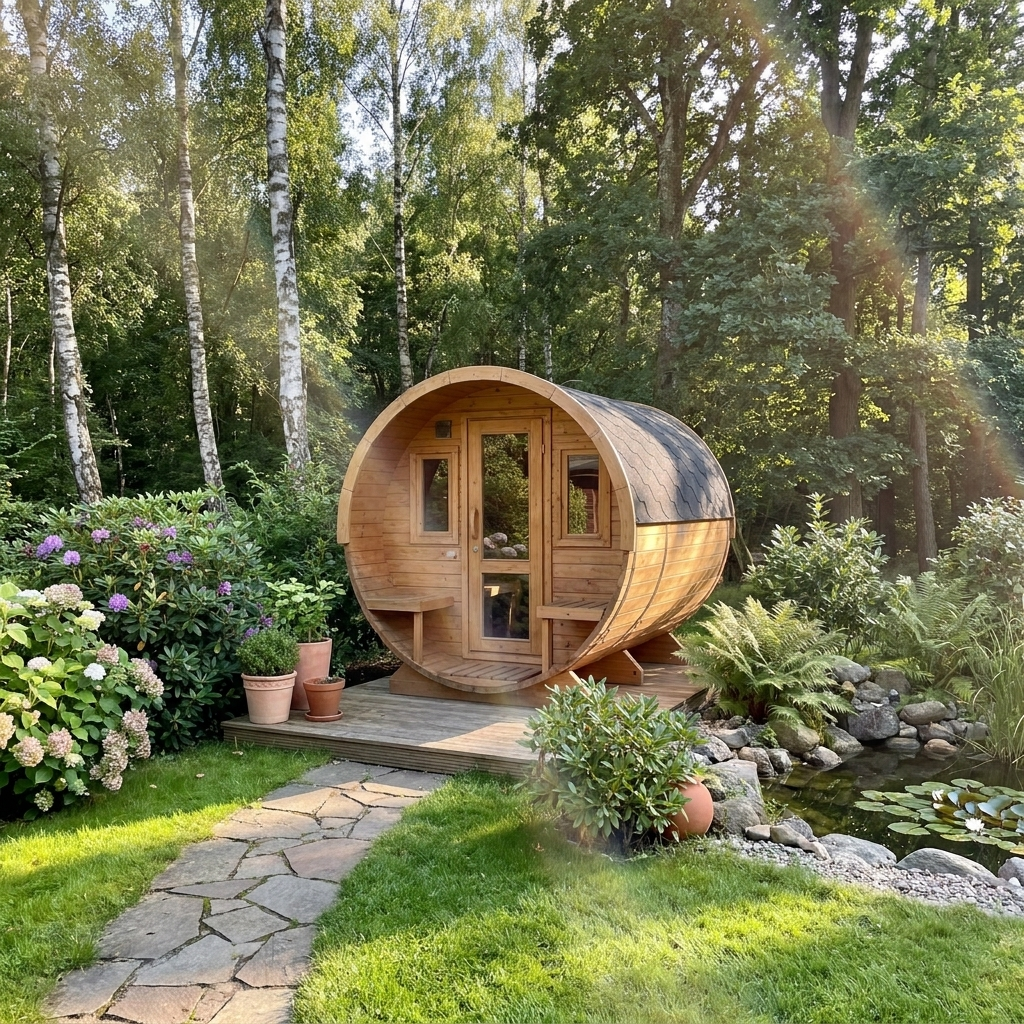 Fasssauna Essential — Premium Gartensauna mit Terrasse